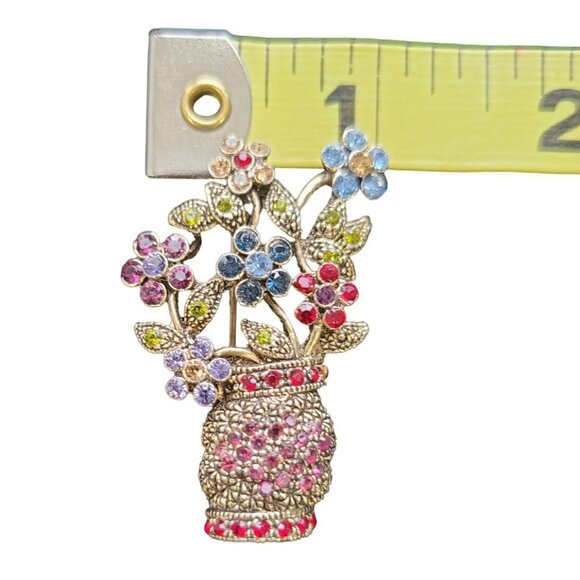 New-Vintage Rhinestone Basket & Flowers Brooch/Pin, 2" x 1" - Picture 5 of 5